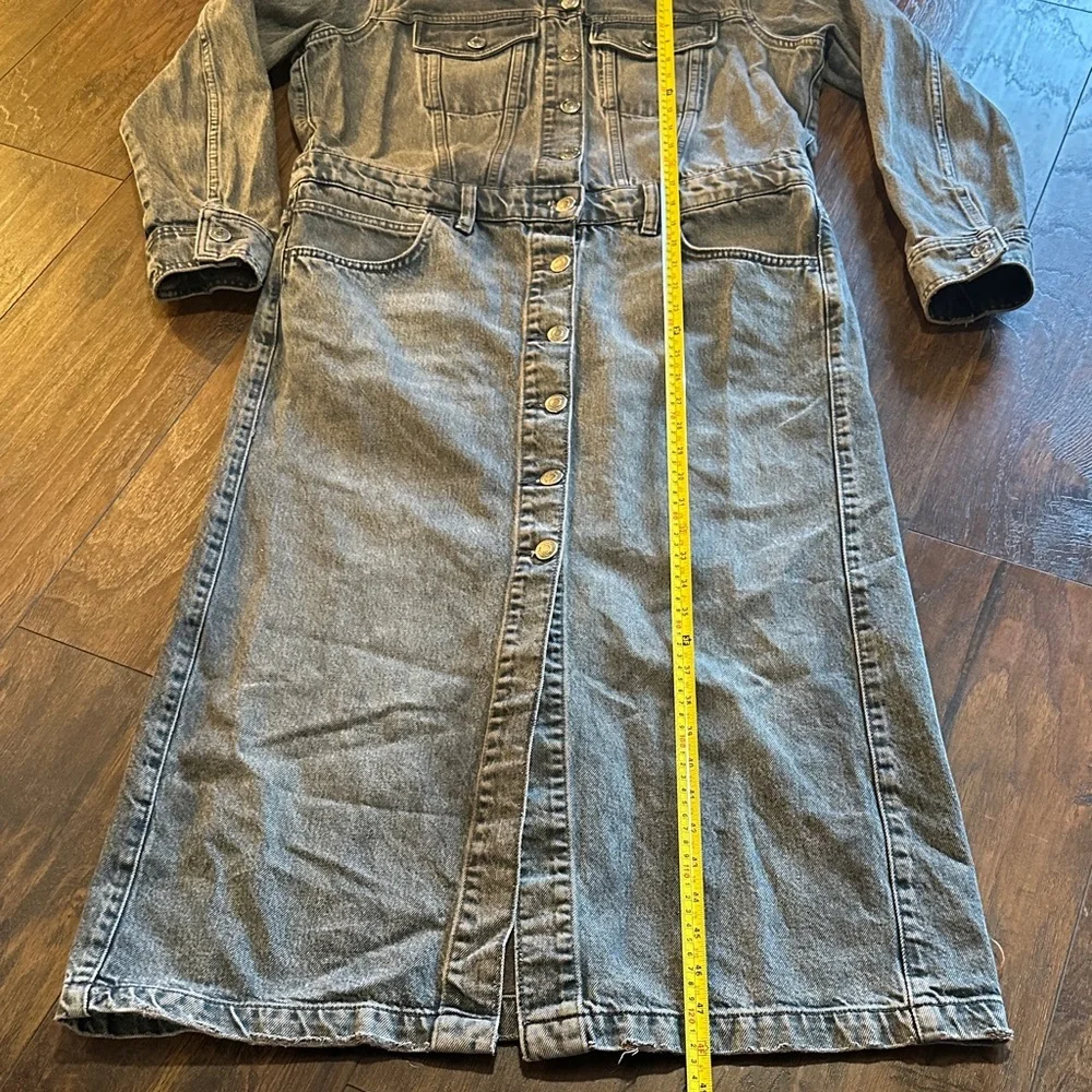 Zara Women's Charcoal Gray Black Wash Fade Long Shirt Dress Jacket - Picture 5 of 14